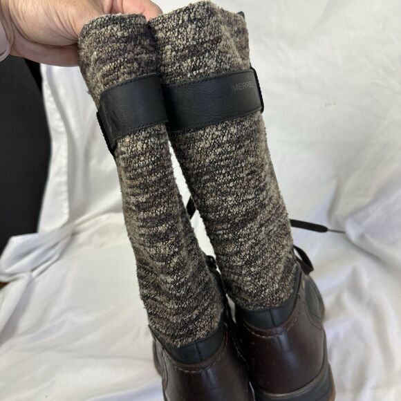 Merrell Eventyr Peak Black Leather Tall Zip Waterproof Tall Winter Boots Size 9 - Picture 7 of 12